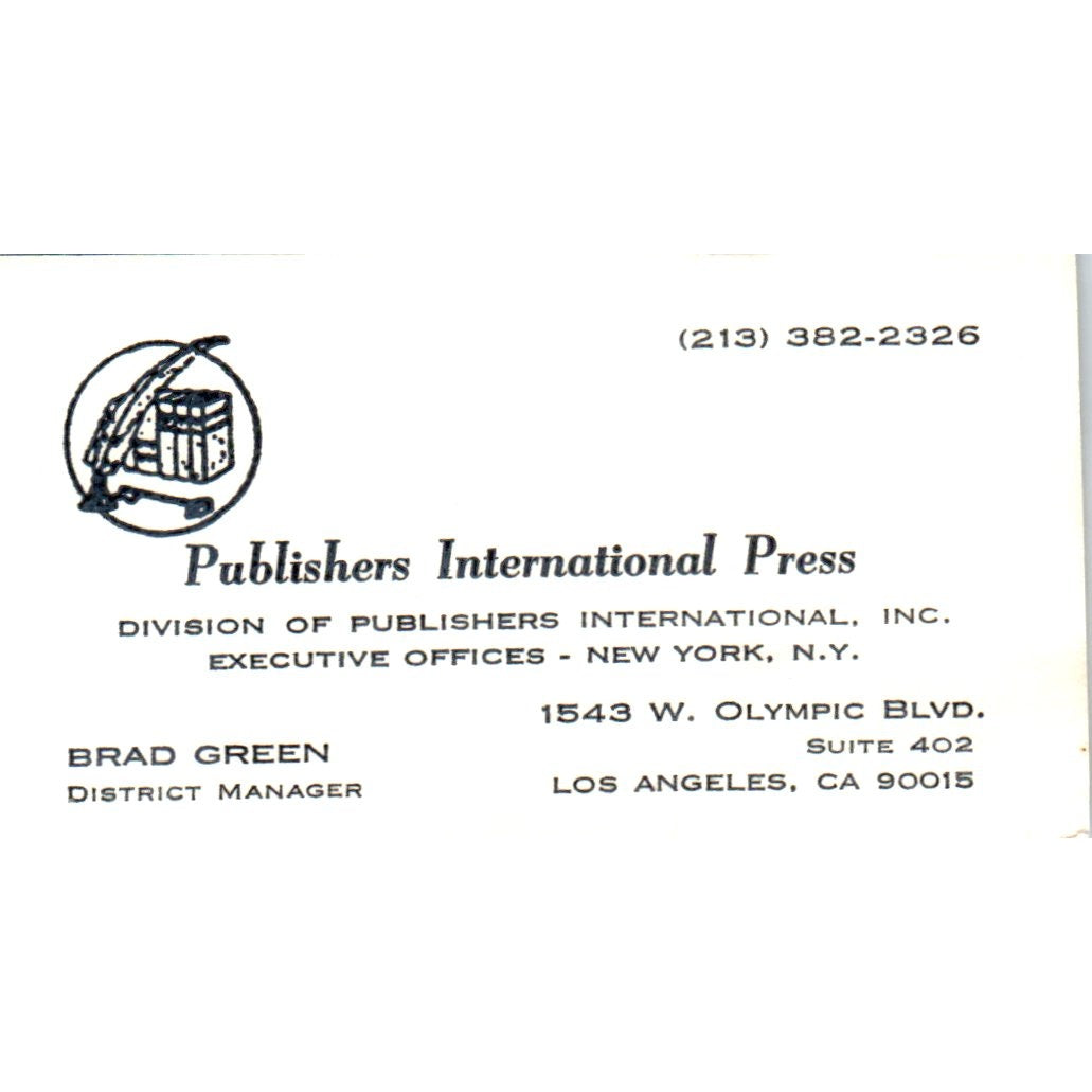 Publishers International Press Brad Green Los Angeles Vtg Business Card SD8-B20