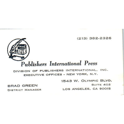 Publishers International Press Brad Green Los Angeles Vtg Business Card SD8-B20