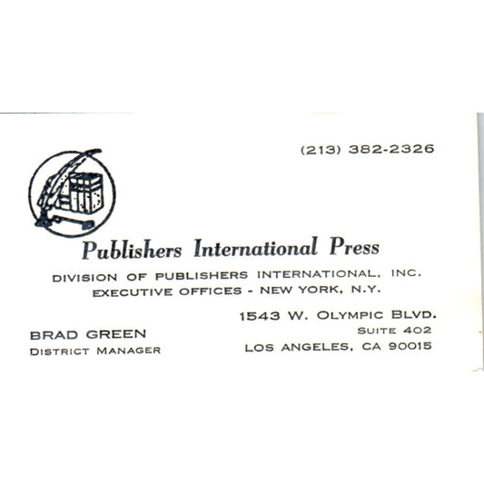Publishers International Press Brad Green Los Angeles Vtg Business Card SD8-B20