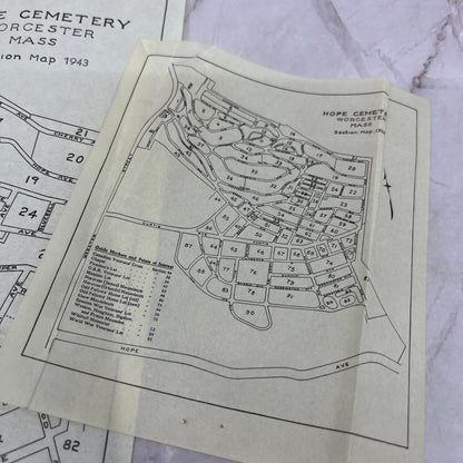 1943 Hope Cemetery Worcester Mass Crepe Paper Map ML1-7