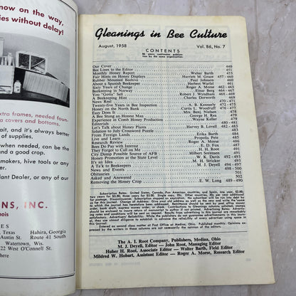 1958 Aug Gleanings in Bee Culture Beekeeping Magazine A.I. Root Co Medina OH TD5