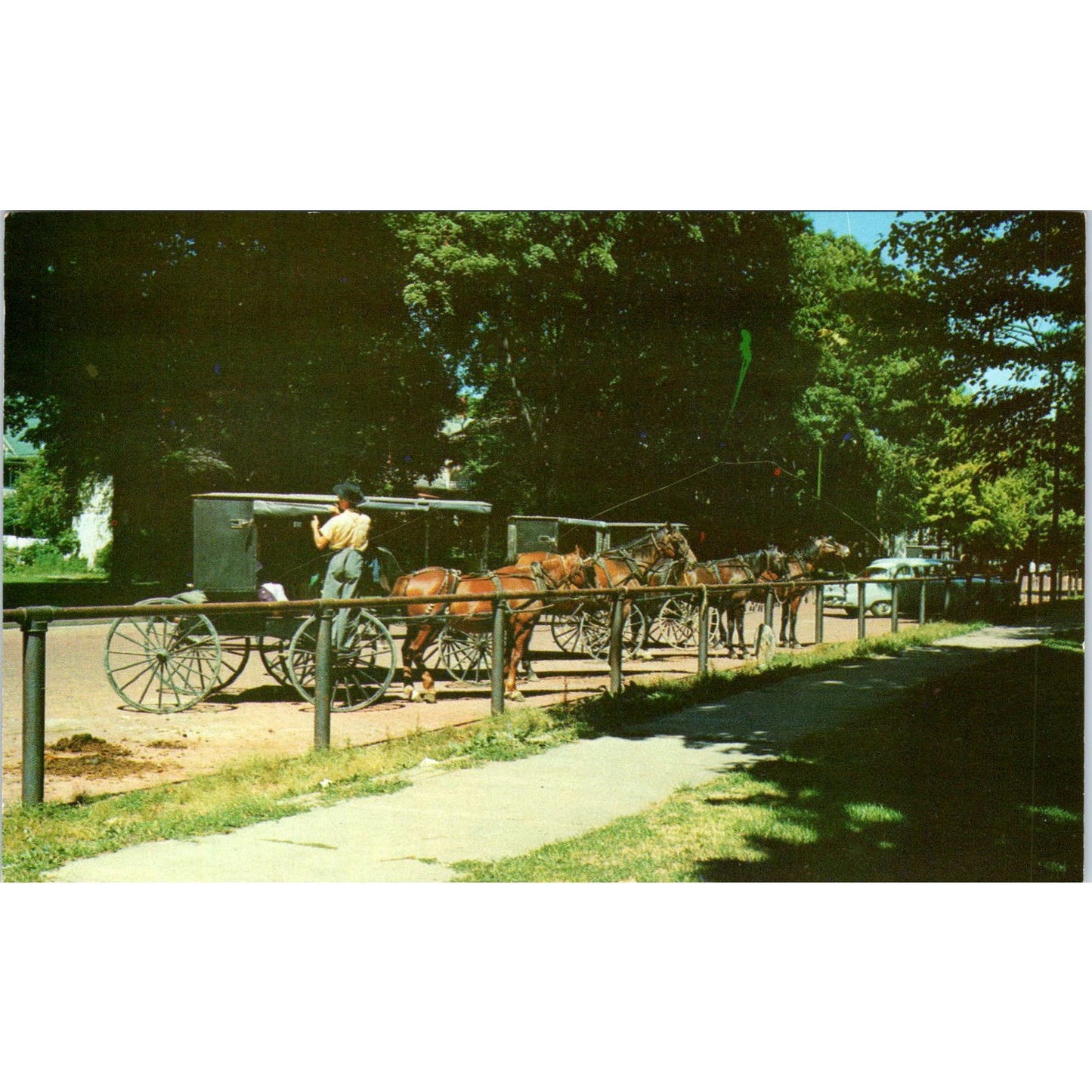 Amish Horse and Buggy Parking Lot at LaGrange Indiana Postcard PD7