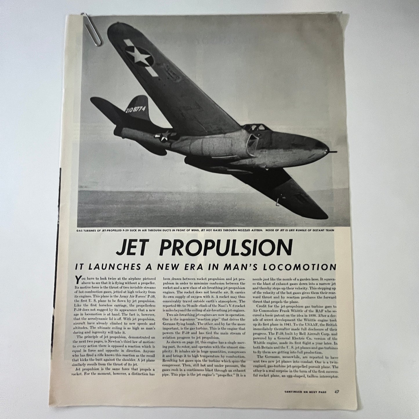 Jet Propulsion Air Force P-59 4 Pages 1940s WWII Era Article V29-5