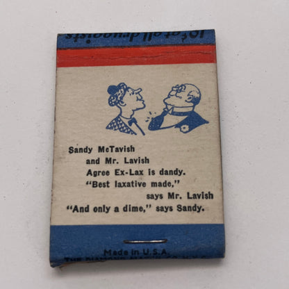 Ex-Lax Chocolate Laxative Sandy McTavish Vintage Matchbook Cover TB8-MB-2