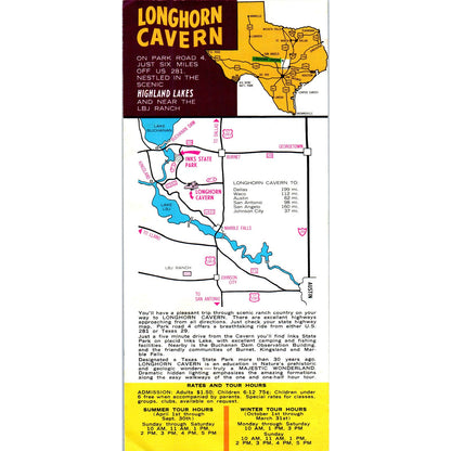 c1970 Longhorn Cavern Texas State Park Fold Out Travel Brochure AE8