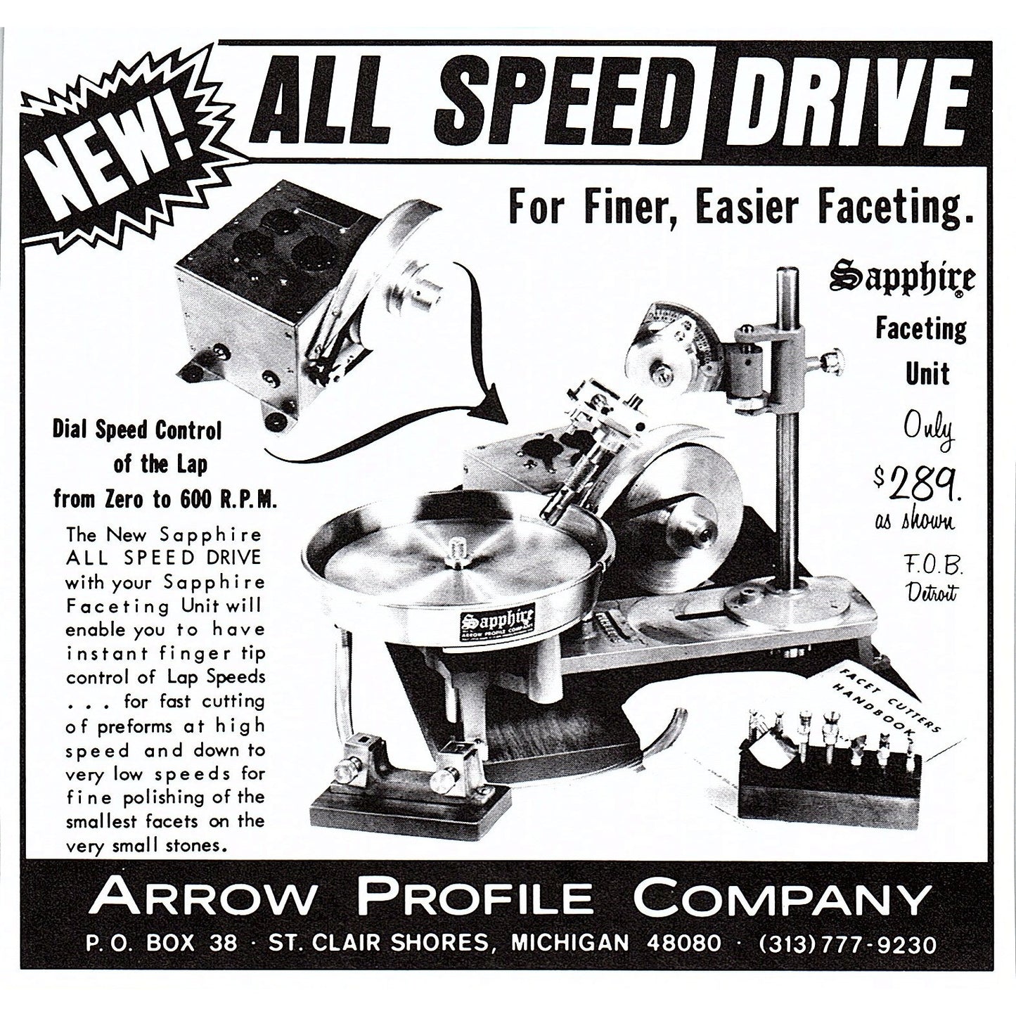 Arrow Profile Company Sapphire Faceting St. Clair Shores MI 1972 Ad AF8-H2