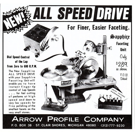 Arrow Profile Company Sapphire Faceting St. Clair Shores MI 1972 Ad AF8-H2