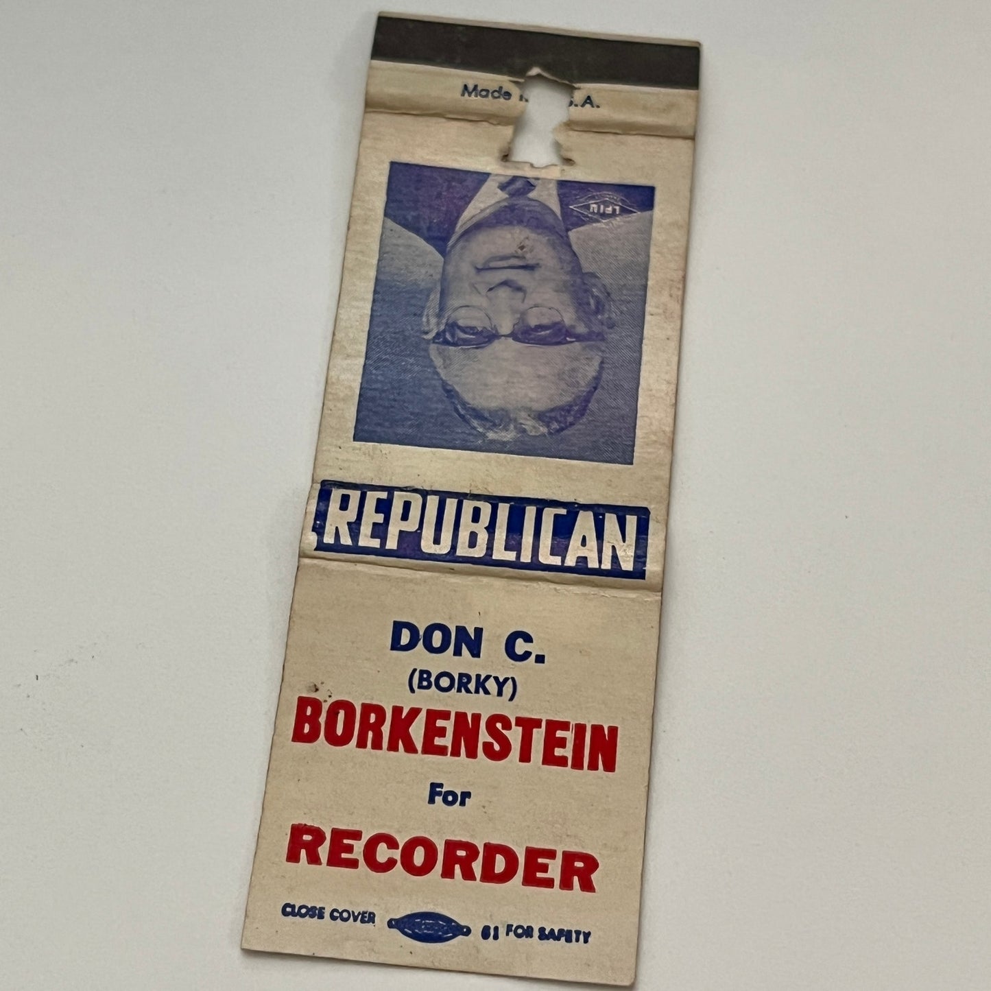 Vote Don C Borky Borkenstein for Recorder Republican Matchbook MB59-1
