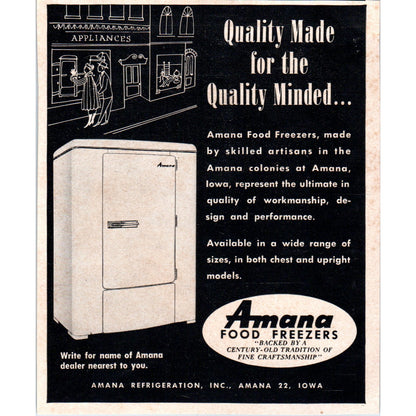 Amana Food Freezers Amana Refrigeration Inc Iowa 1951 Magazine Ad AF1-MF1