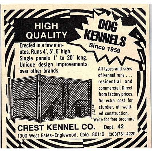 Crest Kennel Co Dog Kennels Englewood CO 1977 Ad AF6-M2