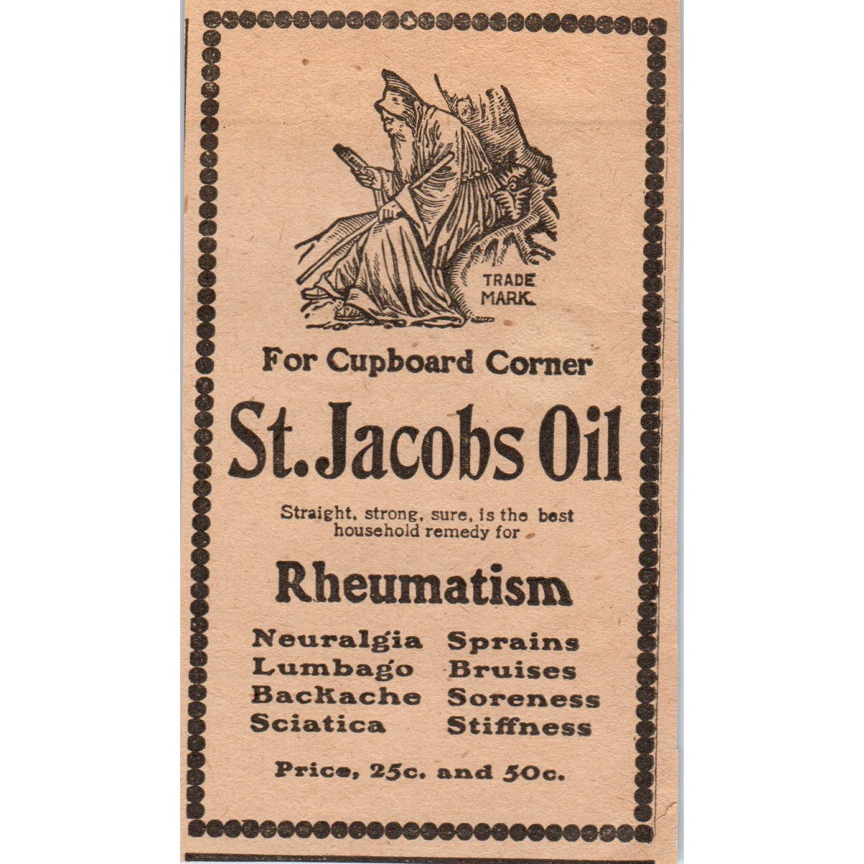 St. Jacobs Oil for Rheumatism Cupboard Corner 1905 Magazine Ad AF1-NH4