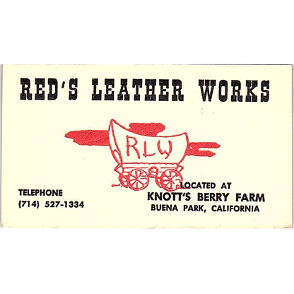 Red's Leather Works Knotts Berry Farm Buena Park CA Vintage Business Card SD9-B5