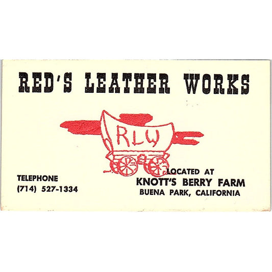 Red's Leather Works Knotts Berry Farm Buena Park CA Vintage Business Card SD9-B5