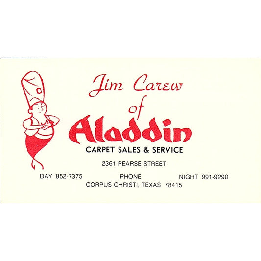 Aladdin Carpet sales & service Corpus Christi Texas Vintage Business Card SF3-B6