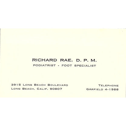 Richard Rae Podiatrist Foot Specialist Long BCH CA Vintage Business Card SB4-B2