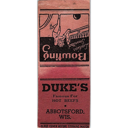 Duke's Hot Beefs Abbotsford WI Vintage Matchbook Cover SC7-Y9