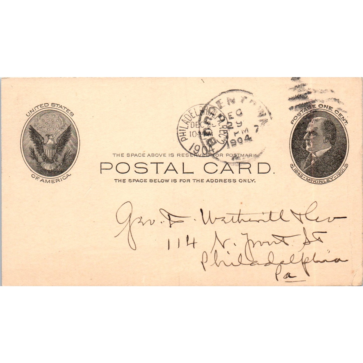 1904 George F. Deacon Pharmacist Bordentown NJ Postal Mailing Card PE4