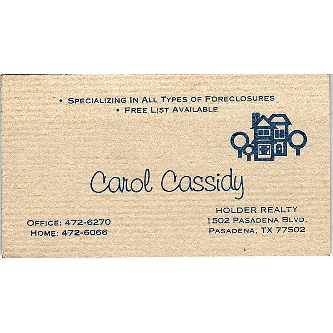 Carol Cassidy Realtor Holder Realty Pasadena TX Vintage Business Card SC9-B5