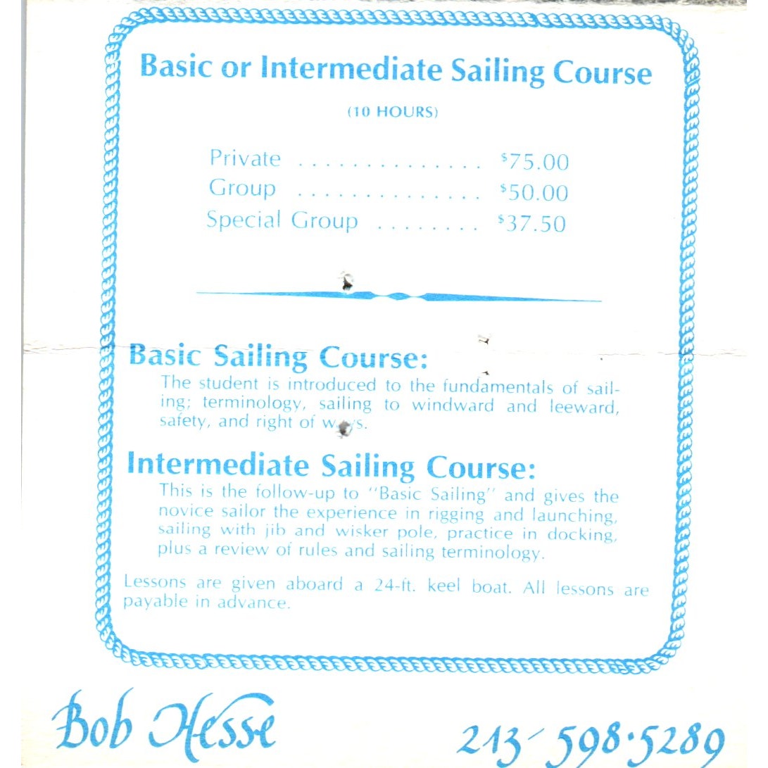 Cast Off Sailing School Bob Hesse Los Angeles CA Vintage Business Card SD8-B8