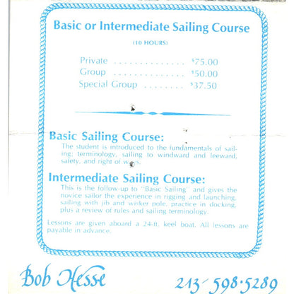 Cast Off Sailing School Bob Hesse Los Angeles CA Vintage Business Card SD8-B8