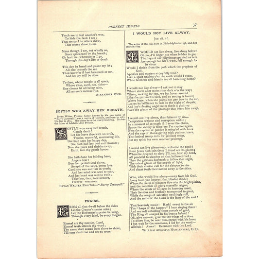 I Would Not Live Alway William Augustus Muhlenberg 1884 Poem TA5-CJ-4