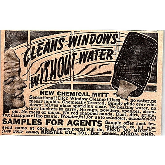 Window Cleaner Chemical Mitt Agent Samples Kristee Co Akron OH 1948 Ad AF8-S2