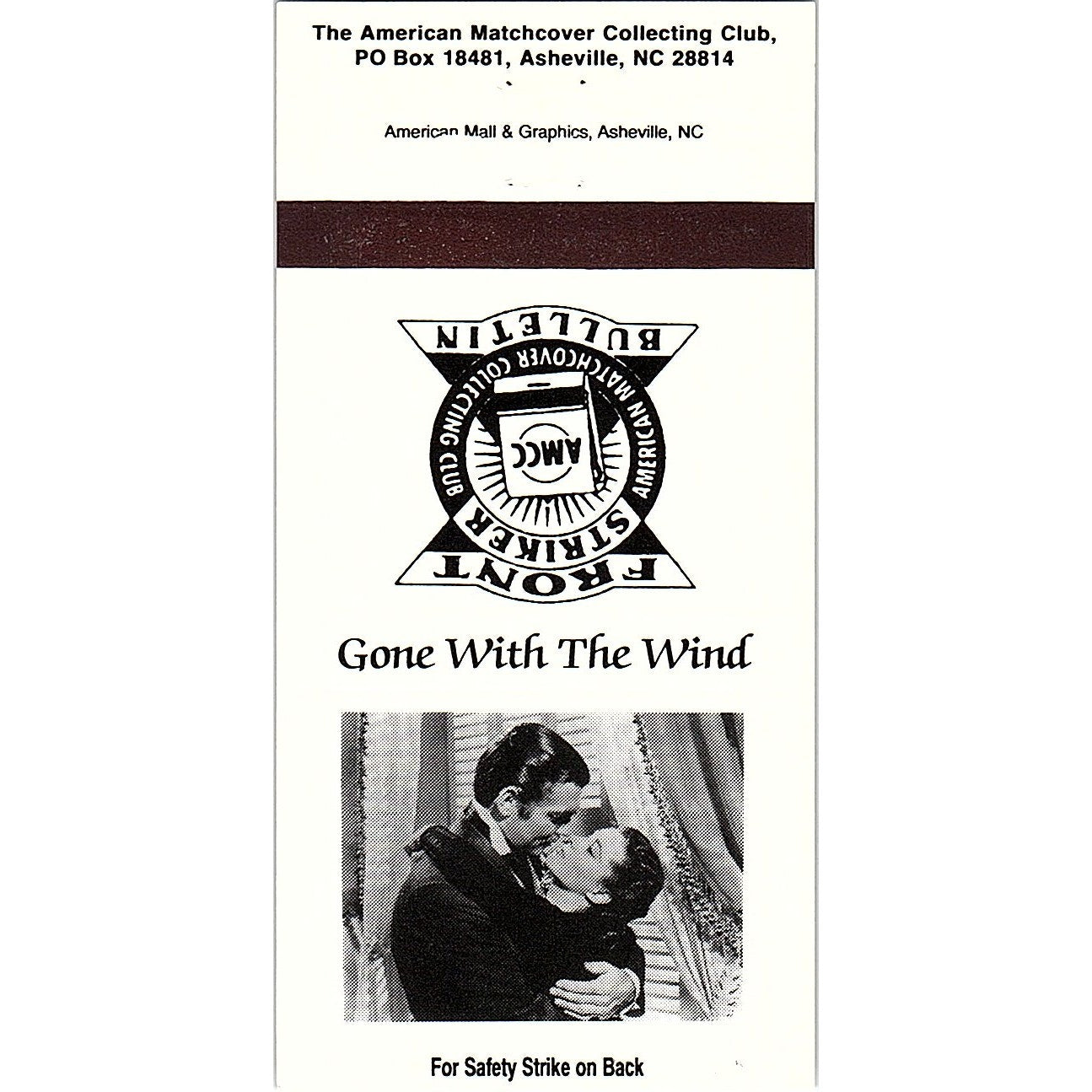 Gone With the Wind Clark Gable Vivien Leigh Kiss Matchcover 1995 MM4-10