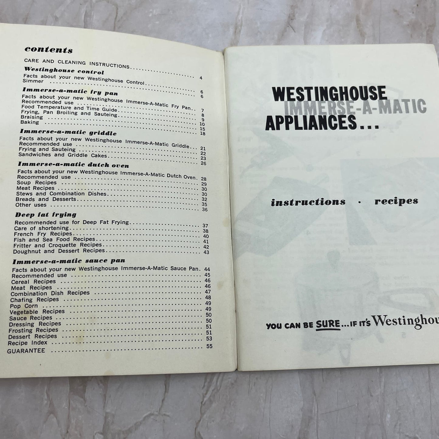 c1960 Westinghouse Immerse-A-Matic Appliances Recipe Book Cookbook TF5-L2