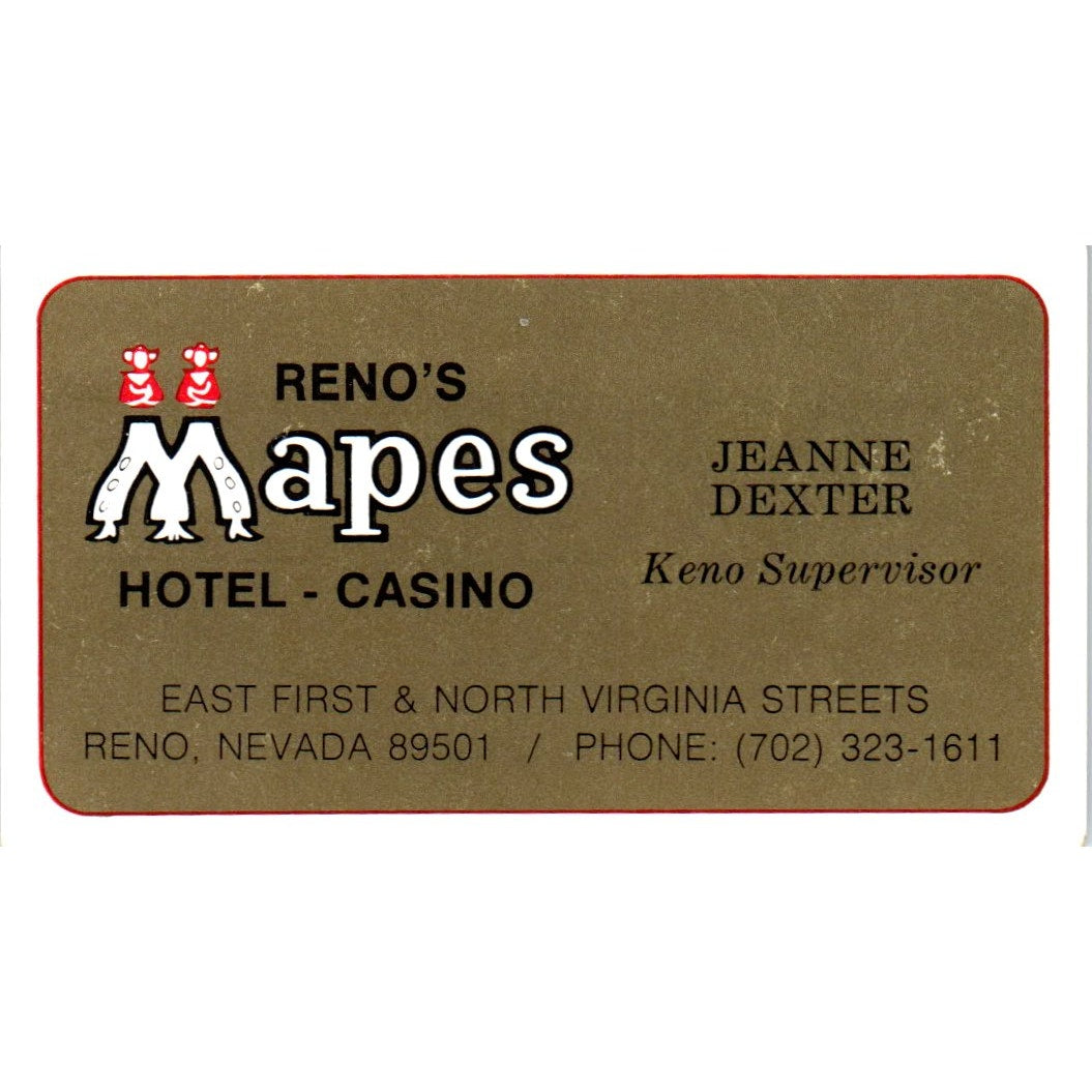 Reno's Mapes Hotel Jeanne Dexter NV Vintage Business Card SE3-B1