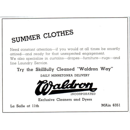Waldron Inc Cleaners and Dryers Minnetonka Delivery Minneapolis 1940 Ad AF1-OM