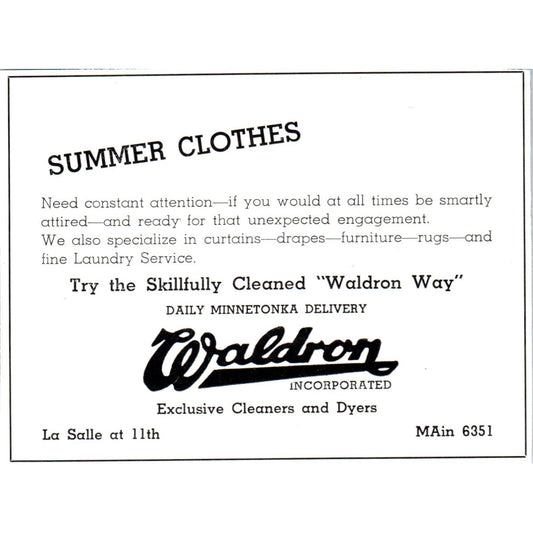 Waldron Inc Cleaners and Dryers Minnetonka Delivery Minneapolis 1940 Ad AF1-OM