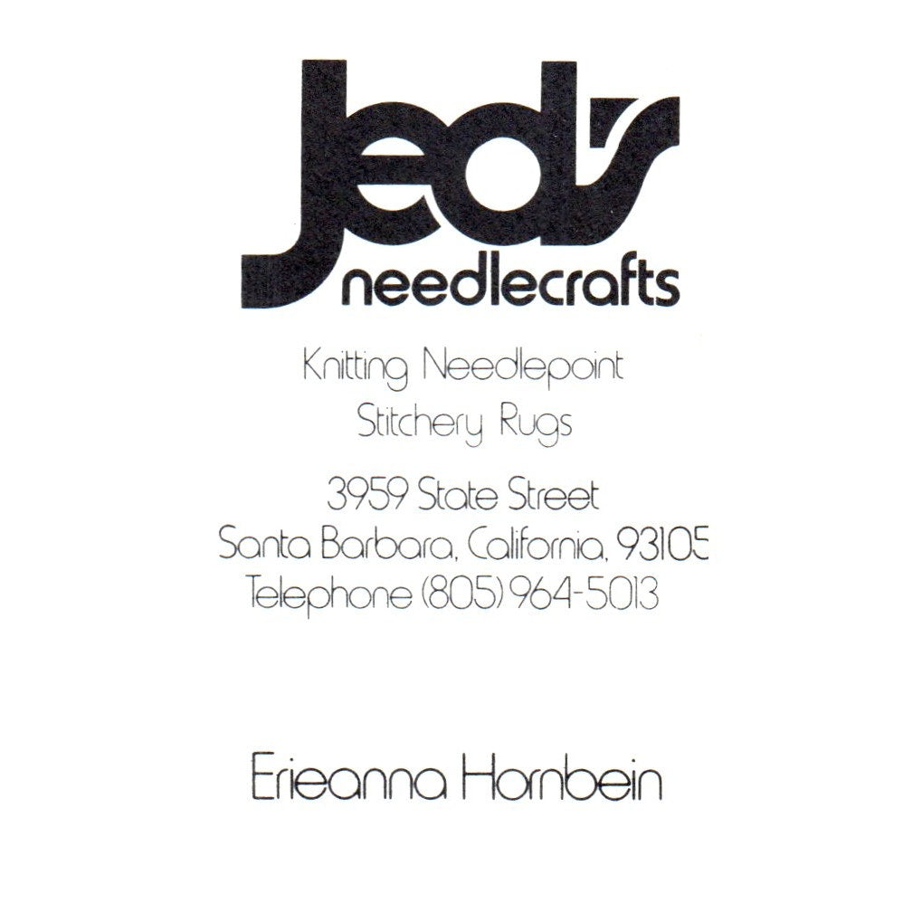 Jed's Needlecraft Erieanna Hornbein Santa Barbara Vintage Business Card SF3-B1
