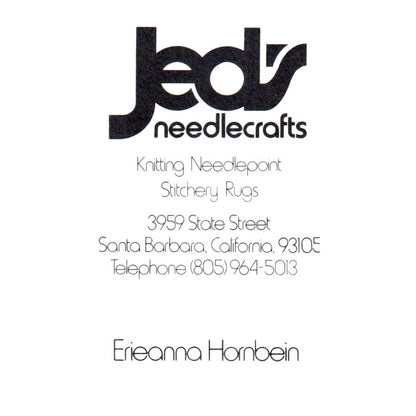Jed's Needlecraft Erieanna Hornbein Santa Barbara Vintage Business Card SF3-B1