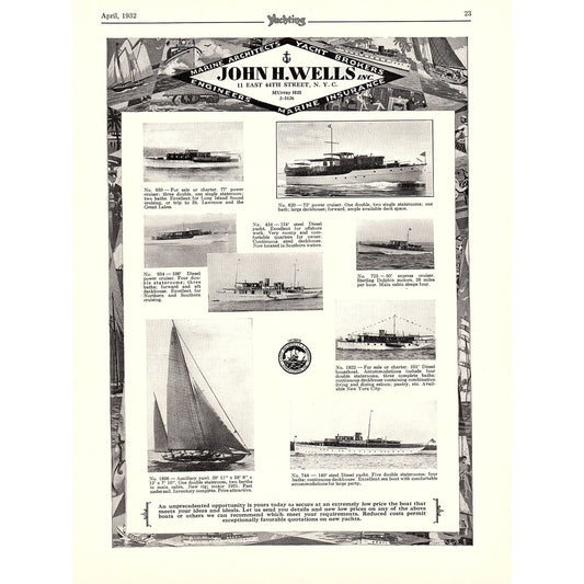 John H. Wells NYC, Linton Rigg & Co Yacht Brokers NYC 1932 Ad V1-4