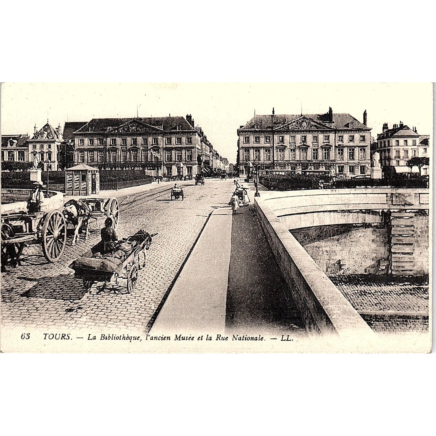 La Bibliothèque L'Ancien Musée Et La Rue Nationale French Antique Postcard PE10