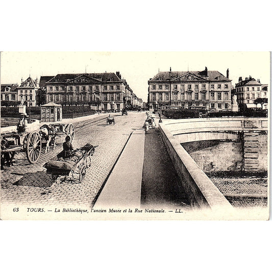 La Bibliothèque L'Ancien Musée Et La Rue Nationale French Antique Postcard PE10