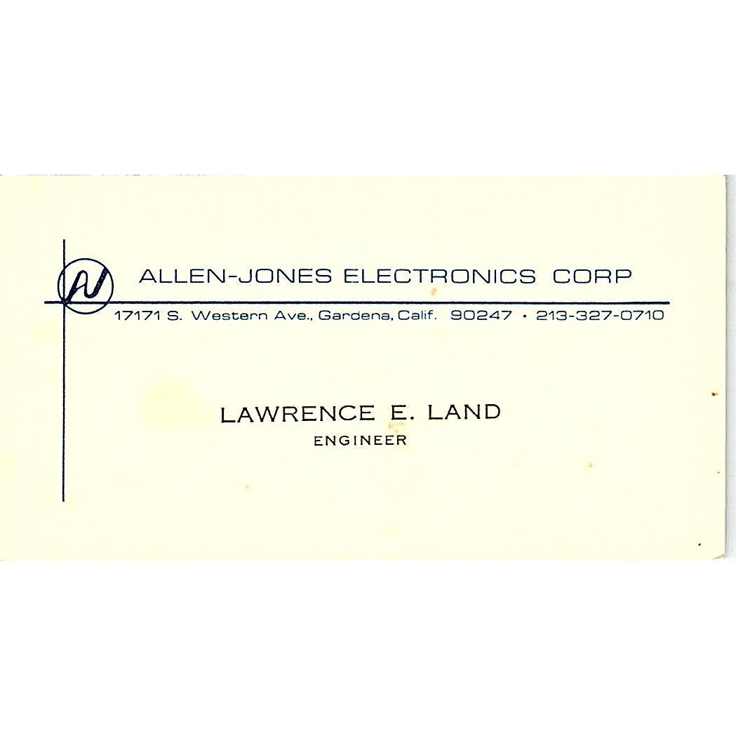 Allen-Jones Electronics Corp Lawrence E. Land Gardena CA Business Card SF3-B7