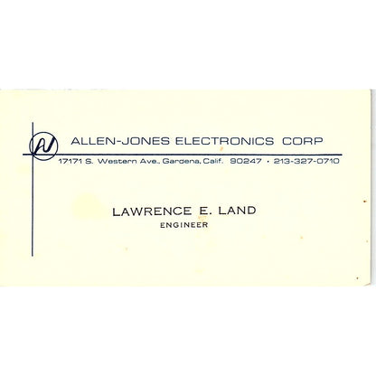 Allen-Jones Electronics Corp Lawrence E. Land Gardena CA Business Card SF3-B7