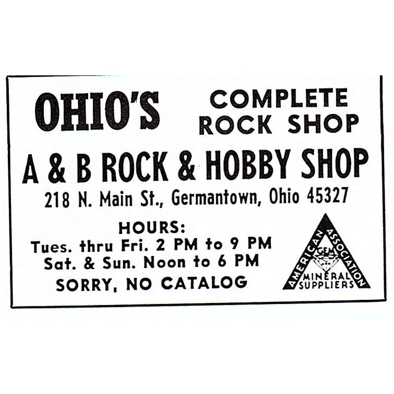 A&B Rock & Hobby Shop Germantown Ohio 1972 Ad AF8-M3
