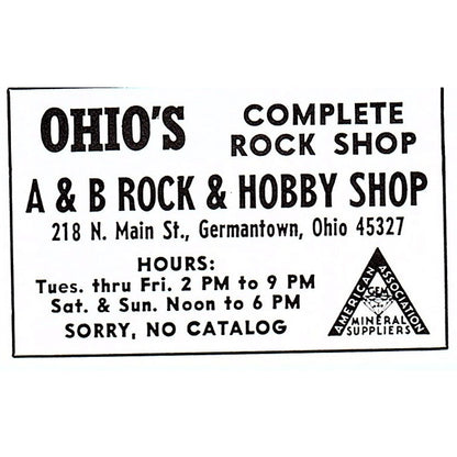 A&B Rock & Hobby Shop Germantown Ohio 1972 Ad AF8-M3