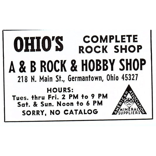 A&B Rock & Hobby Shop Germantown Ohio 1972 Ad AF8-M3