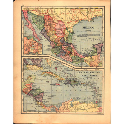 Plateau States, Mexico & Central America Double Sided 1901 Map V14-1