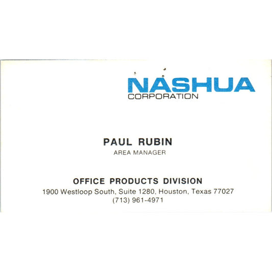 Paul Rubin Nashua Corp Office Products Houston Vintage Business Card SE3-B5