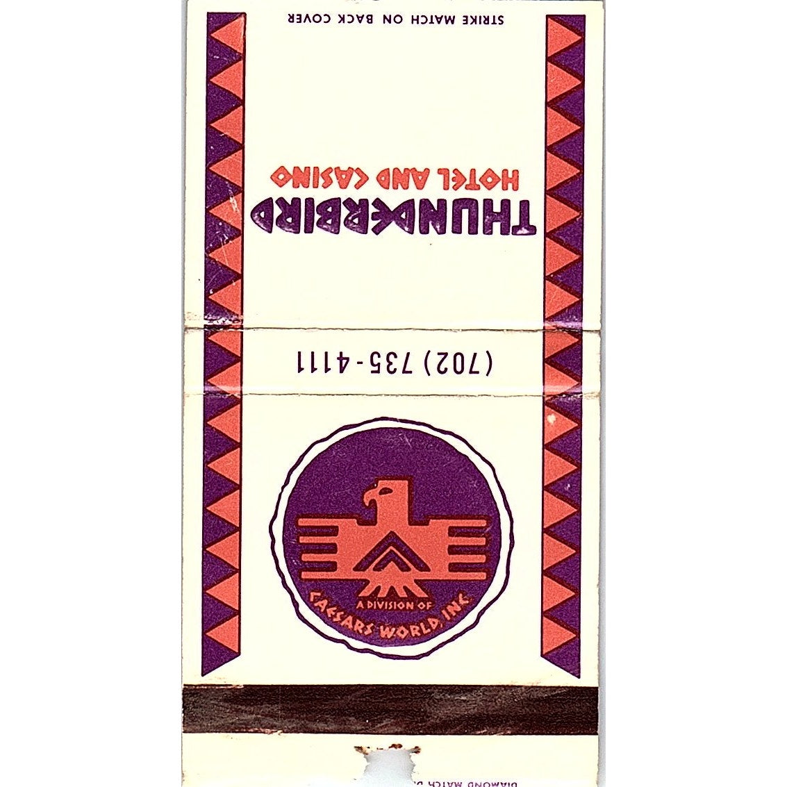 The Thunderbird Hotel and Casino Las Vegas NV Vintage Matchbook TB6-MB2-12