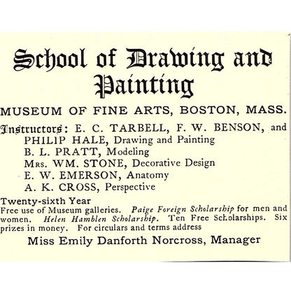 School of Drawing & Painting Emily Danforth Norcross F.W. Benson 1902 Ad AF4-13