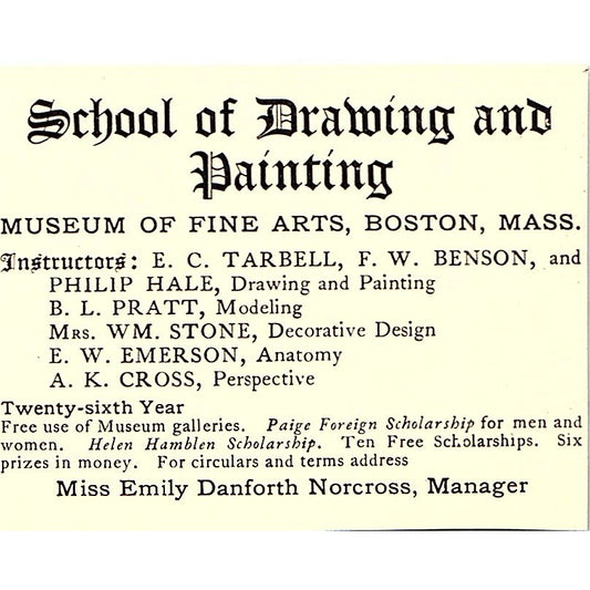 School of Drawing & Painting Emily Danforth Norcross F.W. Benson 1902 Ad AF4-13