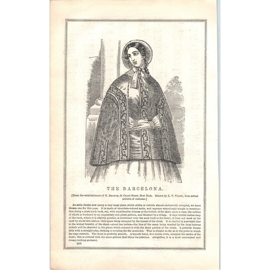 The Barcelona Lady's Fashion Plate 1857 Original Engraving D19-1