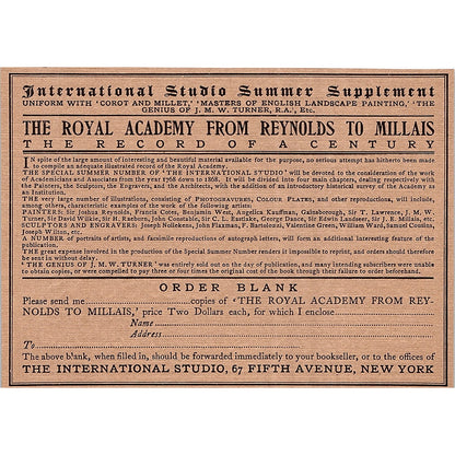 The International Studio Royal Academy Order Blank NY - 1904 Ad AF4-6