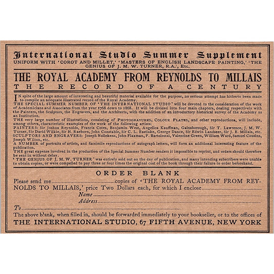 The International Studio Royal Academy Order Blank NY - 1904 Ad AF4-6