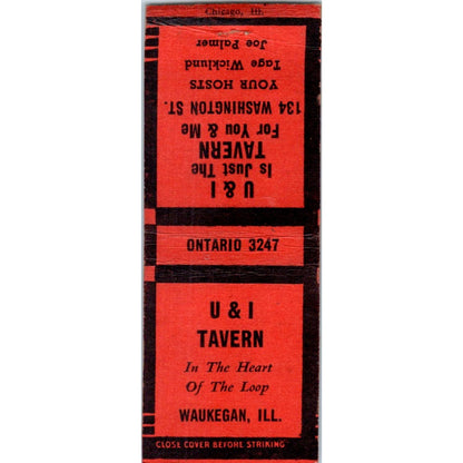 U & I Tavern Waukegan Illinois Vintage Matchbook Cover SF4-Y4